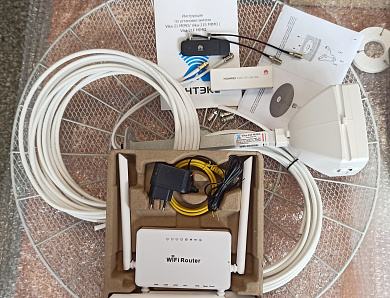 Комплект Антэкс 4G 21 дб: антенна Vika-21F mimo, модем, WiFi роутер, кабель.